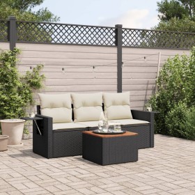 Set Divani da Giardino 4 pz con Cuscini Nero in Polyrattan