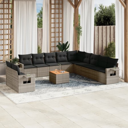 Set Divani da Giardino 12 pz con Cuscini Grigio in Polyrattan