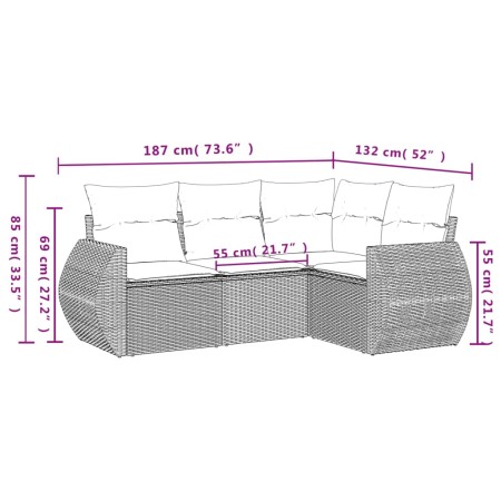 Set Divani da Giardino 4 pz con Cuscini in Polyrattan Grigio