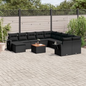 Set Divani da Giardino 12 pz con Cuscini Nero in Polyrattan