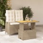 Set da Pranzo da Giardino 2 pz con Cuscini Beige in Polyrattan