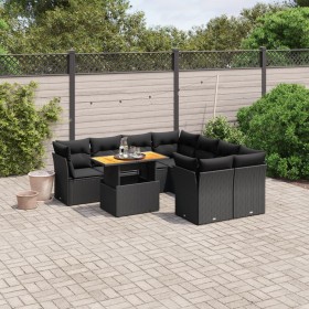 Set Divani da Giardino 9 pz con Cuscini Nero in Polyrattan