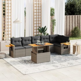 Set Divani da Giardino 7 pz con Cuscini Grigio in Polyrattan