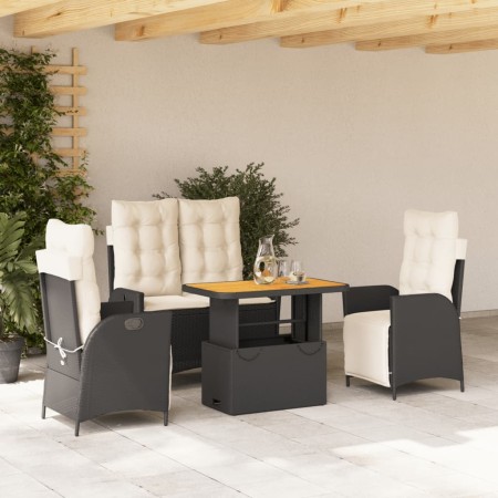 Set da Pranzo da Giardino 4 pz con Cuscini Nero in Polyrattan