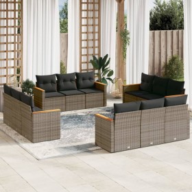 Set Divani da Giardino 12 pz con Cuscini Grigio in Polyrattan