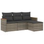 Set Divani da Giardino 4 pz con Cuscini in Polyrattan Grigio