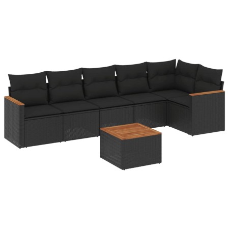 Set Divani da Giardino con Cuscini 7pz Nero Polyrattan