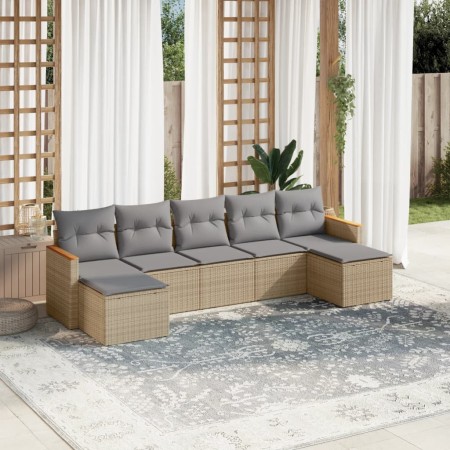 Set Divano da Giardino 7 pz con Cuscini Beige Misto Polyrattan