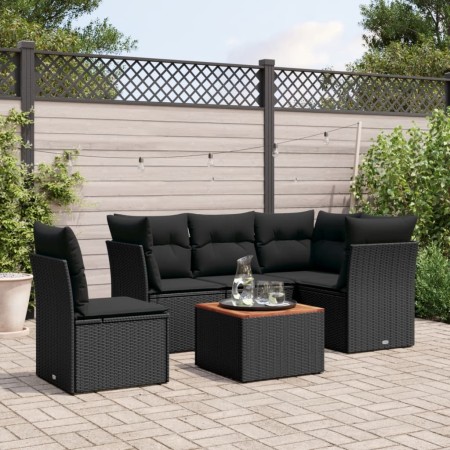 Set Divano da Giardino 6 pz con Cuscini Nero in Polyrattan