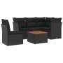 Set Divano da Giardino 6 pz con Cuscini Nero in Polyrattan