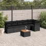 Set Divani da Giardino con Cuscini 7pz Nero Polyrattan