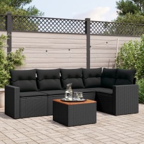 Set Divano da Giardino 6 pz con Cuscini Nero in Polyrattan