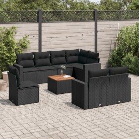 Set Divani da Giardino 9 pz con Cuscini Nero in Polyrattan