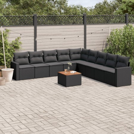 Set Divani da Giardino 10pz con Cuscini in Polyrattan Nero