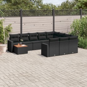 Set Divani da Giardino 11 pz con Cuscini in Polyrattan Nero