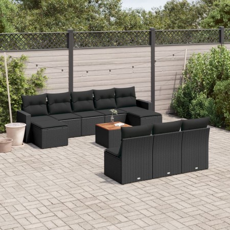 Set Divani da Giardino 11 pz con Cuscini in Polyrattan Nero