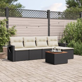 Set Divano da Giardino 6 pz con Cuscini Nero in Polyrattan