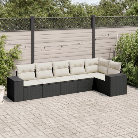 Set Divano da Giardino 6 pz con Cuscini Nero in Polyrattan