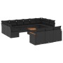 Set Divani da Giardino 14pz con Cuscini in Polyrattan Nero