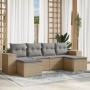 Set Divano da Giardino 6 pz con Cuscini Beige in Polyrattan