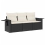 Set Divani da Giardino 3 pz con Cuscini in Polyrattan Nero