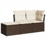 Set Divano da Giardino 3 pz con Cuscini Marrone in Polyrattan