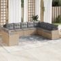 Set Divano da Giardino 10 pz con Cuscini Beige in Polyrattan