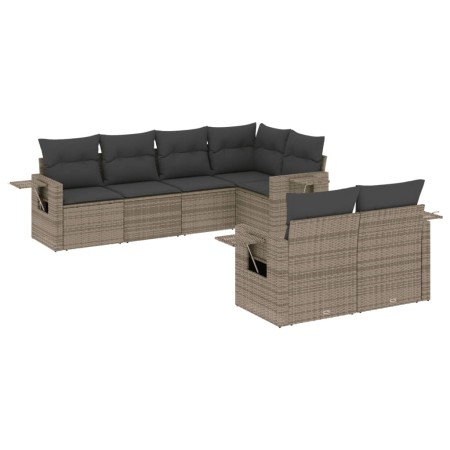 Set Divani da Giardino 7 pz con Cuscini Grigio in Polyrattan