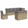 Set Divano da Giardino 8 pz con Cuscini Beige in Polyrattan