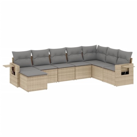 Set Divano da Giardino 8 pz con Cuscini Beige in Polyrattan