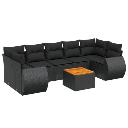 Set Divani da Giardino con Cuscini 8 pz Nero in Polyrattan