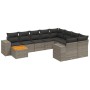 Set Divano da Giardino 10 pz con Cuscini Grigio in Polyrattan