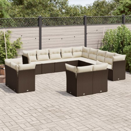 Set Divani da Giardino 13 pz con Cuscini Marrone in Polyrattan