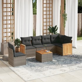 Set Divani da Giardino 7 pz con Cuscini Grigio in Polyrattan