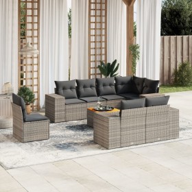 Set Divano da Giardino 9 pz con Cuscini Grigio in Polyrattan