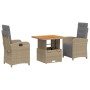 Set da Pranzo da Giardino 3 pz con Cuscini Beige in Polyrattan