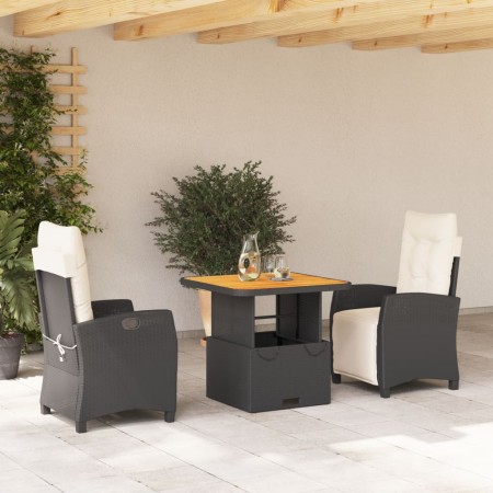 Set da Pranzo da Giardino 3 pz con Cuscini Nero in Polyrattan