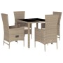 Set da Pranzo da Giardino 5 pz con Cuscini Beige in Polyrattan