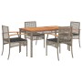 Set da Pranzo da Giardino 5 pz con Cuscini in Polyrattan Grigio