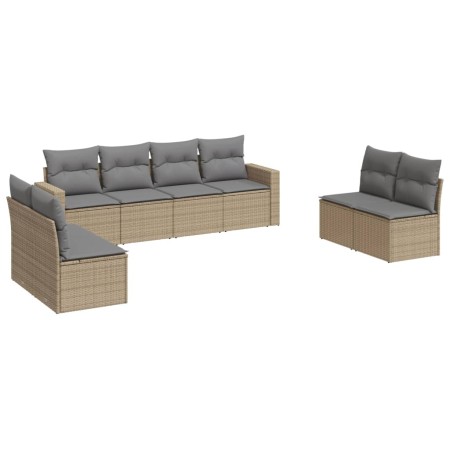 Set Divano da Giardino 8 pz con Cuscini Beige in Polyrattan