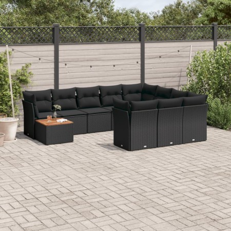 Set Divani da Giardino 11 pz con Cuscini in Polyrattan Nero