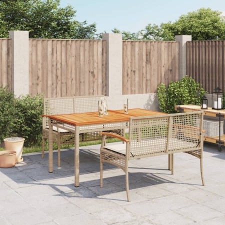Set da Pranzo da Giardino 3 pz con Cuscini Beige in Polyrattan