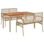 Set da Pranzo da Giardino 3 pz con Cuscini Beige in Polyrattan