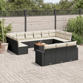 Set Divani da Giardino 14pz con Cuscini in Polyrattan Nero