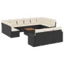 Set Divani da Giardino 14pz con Cuscini in Polyrattan Nero