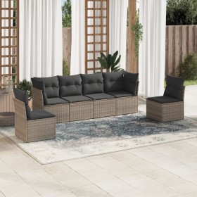 Set Divano da Giardino 6 pz con Cuscini Grigio in Polyrattan