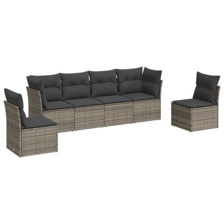 Set Divano da Giardino 6 pz con Cuscini Grigio in Polyrattan