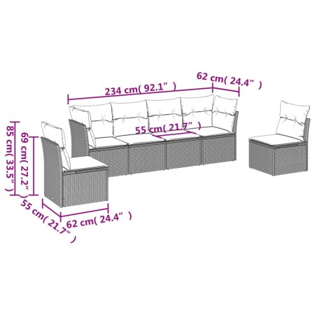 Set Divano da Giardino 6 pz con Cuscini Grigio in Polyrattan