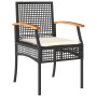 Set da Pranzo da Giardino 9 pz con Cuscini Nero in Polyrattan