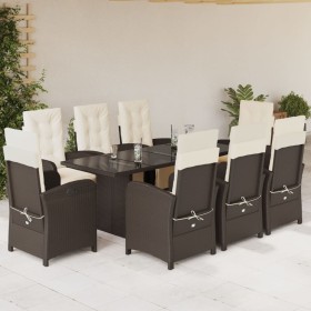 Set da Pranzo da Giardino 9pz con Cuscini Marrone in Polyrattan